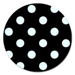 Polka Dots - Bubbles Cyan on Black Magnet 5  (Round)