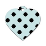 Polka Dots - Black on Light Cyan Dog Tag Heart (Two Sides)