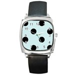 Polka Dots - Black on Light Cyan Square Metal Watch