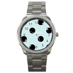 Polka Dots - Black on Light Cyan Sport Metal Watch
