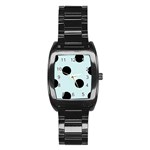 Polka Dots - Black on Light Cyan Stainless Steel Barrel Watch