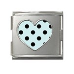 Polka Dots - Black on Light Cyan Mega Link Heart Italian Charm (18mm)