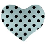 Polka Dots - Black on Light Cyan Large 19  Premium Flano Heart Shape Cushion