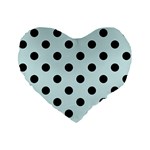 Polka Dots - Black on Light Cyan Standard 16  Premium Flano Heart Shape Cushion