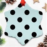 Polka Dots - Black on Light Cyan Snowflake Ornament (Two Sides)