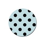 Polka Dots - Black on Light Cyan Rubber Coaster (Round)