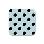 Polka Dots - Black on Light Cyan Rubber Square Coaster (4 pack)