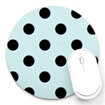 Polka Dots - Black on Light Cyan Round Mousepad