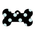 Polka Dots - Light Cyan on Black Dog Tag Bone (One Side)