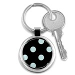 Polka Dots - Light Cyan on Black Key Chain (Round)