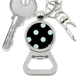 Polka Dots - Light Cyan on Black Bottle Opener Key Chain