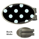 Polka Dots - Light Cyan on Black Money Clip (Oval)