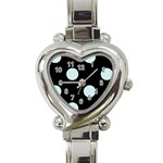 Polka Dots - Light Cyan on Black Heart Italian Charm Watch
