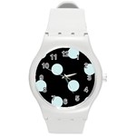 Polka Dots - Light Cyan on Black Round Plastic Sport Watch (M)