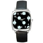 Polka Dots - Light Cyan on Black Square Metal Watch