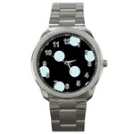 Polka Dots - Light Cyan on Black Sport Metal Watch