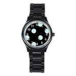 Polka Dots - Light Cyan on Black Stainless Steel Round Watch
