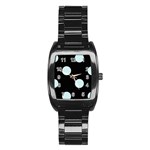 Polka Dots - Light Cyan on Black Stainless Steel Barrel Watch