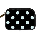 Polka Dots - Light Cyan on Black Digital Camera Leather Case