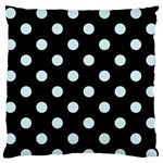 Polka Dots - Light Cyan on Black Large Flano Cushion Case (Two Sides)