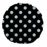 Polka Dots - Light Cyan on Black Large 18  Premium Round Cushion