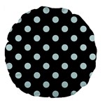 Polka Dots - Light Cyan on Black Large 18  Premium Flano Round Cushion