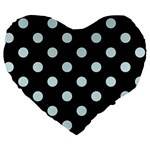 Polka Dots - Light Cyan on Black Large 19  Premium Heart Shape Cushion