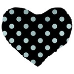 Polka Dots - Light Cyan on Black Large 19  Premium Flano Heart Shape Cushion