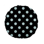 Polka Dots - Light Cyan on Black Standard 15  Premium Round Cushion