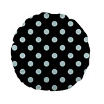 Polka Dots - Light Cyan on Black Standard 15  Premium Flano Round Cushion