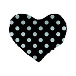 Polka Dots - Light Cyan on Black Standard 16  Premium Flano Heart Shape Cushion