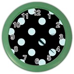 Polka Dots - Light Cyan on Black Color Wall Clock