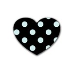 Polka Dots - Light Cyan on Black Rubber Coaster (Heart)