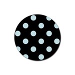 Polka Dots - Light Cyan on Black Rubber Coaster (Round)