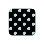 Polka Dots - Light Cyan on Black Rubber Coaster (Square)