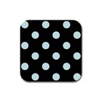 Polka Dots - Light Cyan on Black Rubber Square Coaster (4 pack)