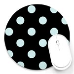 Polka Dots - Light Cyan on Black Round Mousepad