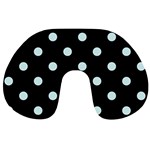 Polka Dots - Light Cyan on Black Travel Neck Pillow