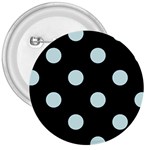 Polka Dots - Light Cyan on Black 3  Button