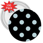Polka Dots - Light Cyan on Black 3  Button (100 pack)