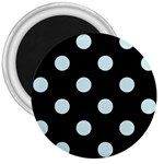 Polka Dots - Light Cyan on Black 3  Magnet