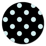 Polka Dots - Light Cyan on Black Magnet 5  (Round)