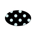 Polka Dots - Light Cyan on Black Sticker Oval (10 pack)