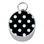 Polka Dots - Light Cyan on Black Silver Compass (Mini)