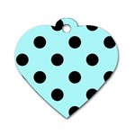 Polka Dots - Black on Celeste Cyan Dog Tag Heart (One Side)