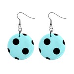 Polka Dots - Black on Celeste Cyan 1  Button Earrings
