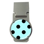 Polka Dots - Black on Celeste Cyan Money Clip (Round)