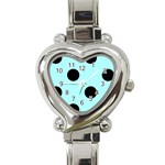 Polka Dots - Black on Celeste Cyan Heart Italian Charm Watch