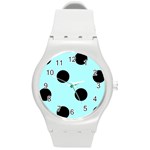 Polka Dots - Black on Celeste Cyan Round Plastic Sport Watch (M)