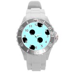 Polka Dots - Black on Celeste Cyan Round Plastic Sport Watch (L)